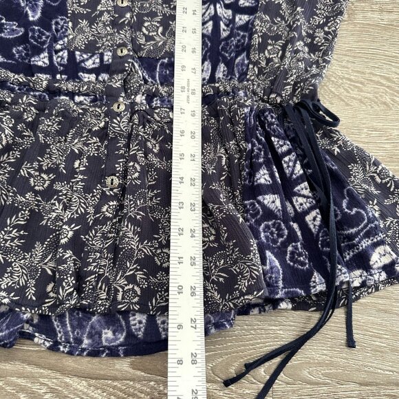 Free People Boho Printed Tunic Blouse S Button Front Long Sleeve Tie Hem Flowy R - Picture 9 of 9